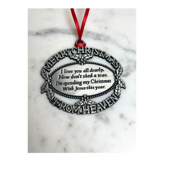 Merry Christmas From Heaven Metal Ornament Loved One Memorial Tree Decoration - Picture 1 of 3
